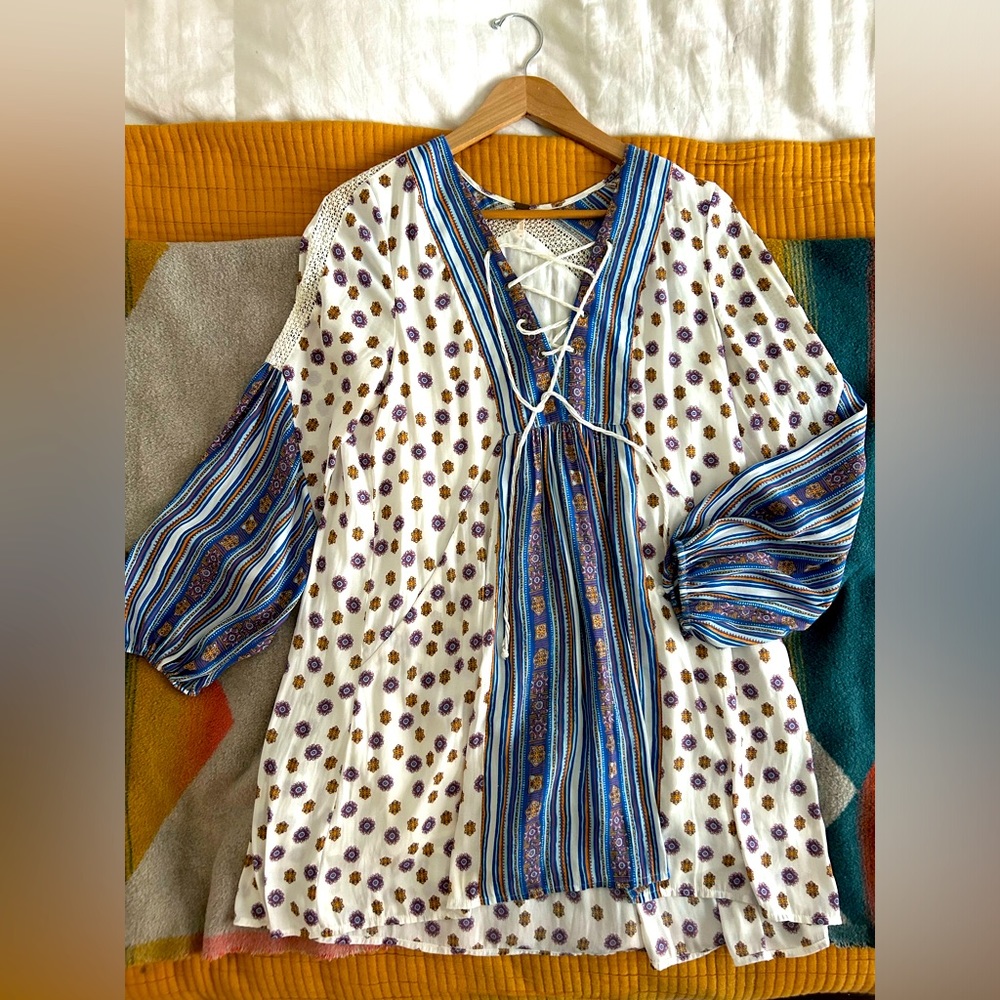 Free People Rain or Shine lace-up Swing Dress